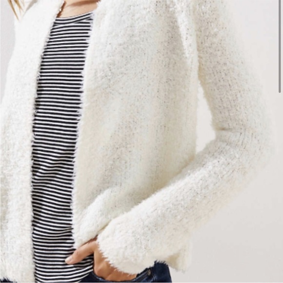 LOFT Plus Fuzzy Open Cardigan Sweater Jacket in White - Picture 2 of 5